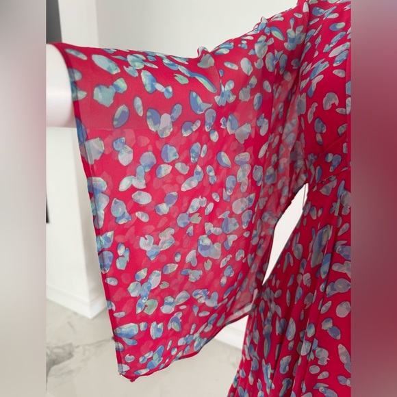 BCBGMaxAzria  Eve Dress 100% Silk  Pink/White Asymmetrical Bishop Sleeves XXS - Picture 6 of 12